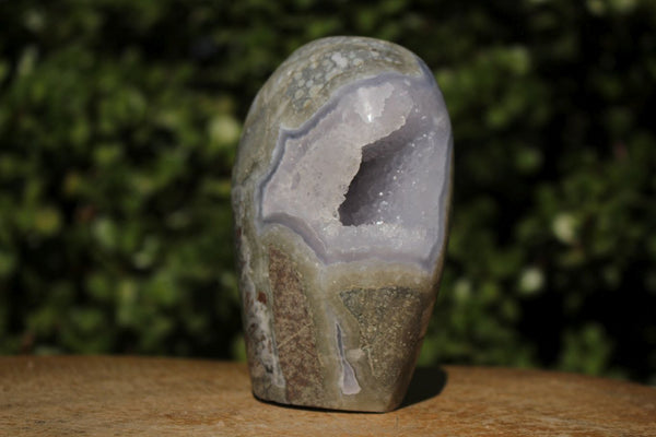 Polished Blue Lace Agate Standing Free Forms With Nice Crystalline Geode Vugs x 2 From Malawi - TopRock