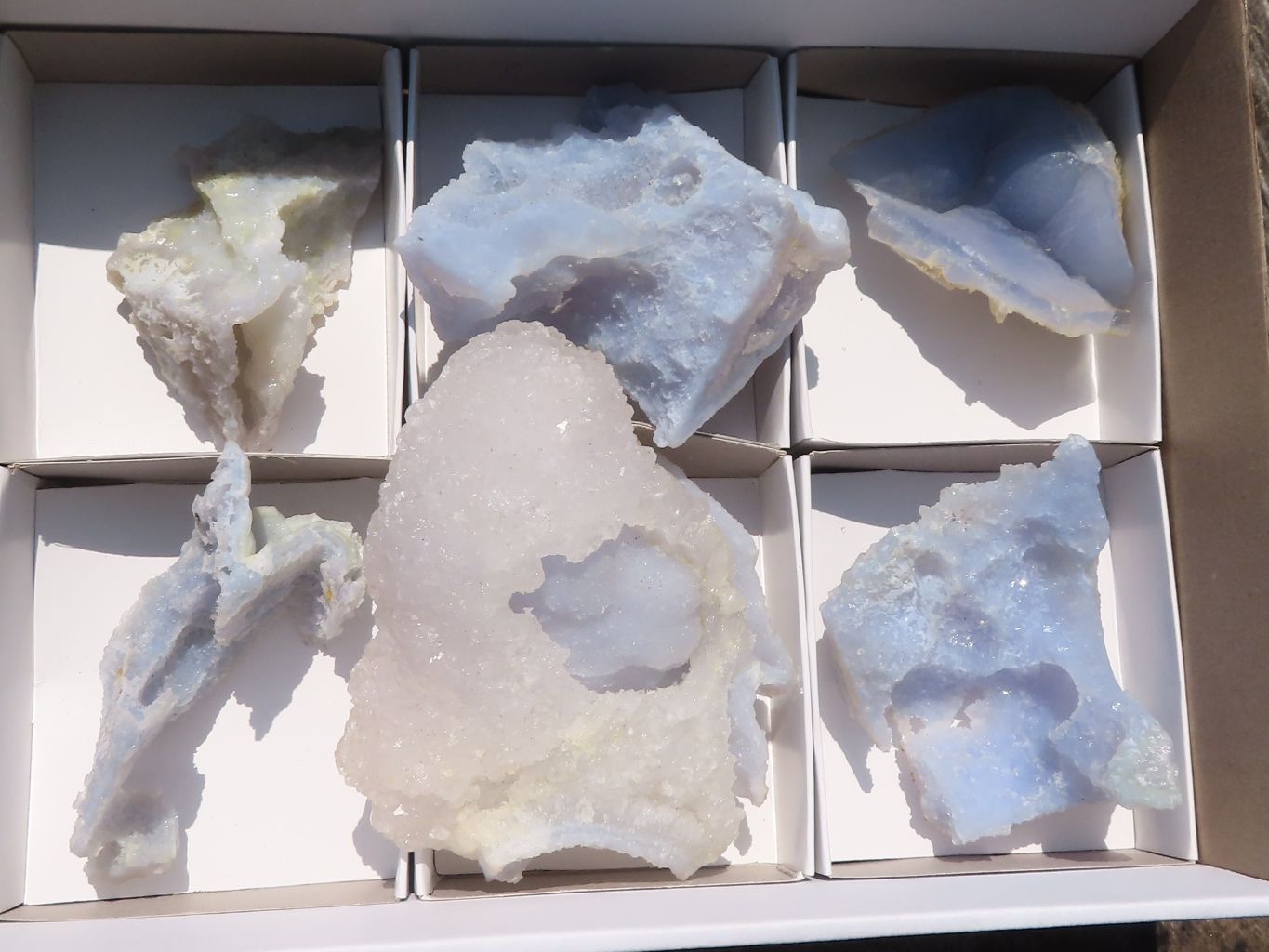 Natural Etched Blue Chalcedony Specimens  x 6 From Malawi - TopRock