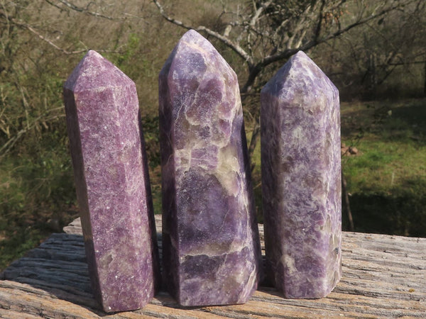 Polished Trio Of Purple Lepidolite Points  x 3 From Madagascar - TopRock