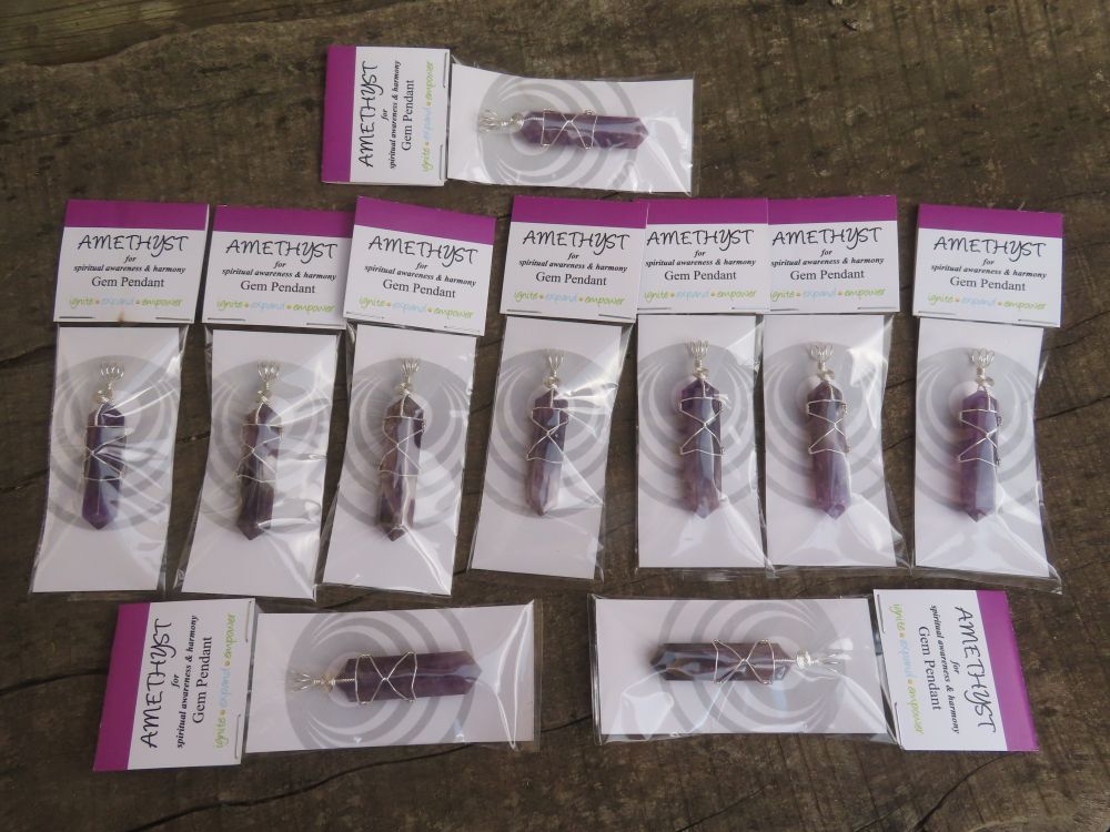 Polished Double Terminated Amethyst with Silver Wire Wrapped Pendant  - sold per piece - From South Africa - TopRock