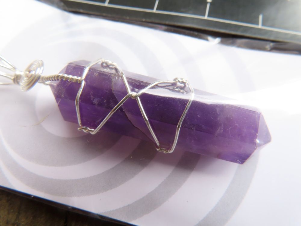 Polished Double Terminated Amethyst with Silver Wire Wrapped Pendant  - sold per piece - From South Africa - TopRock