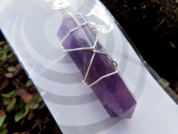 Polished Double Terminated Amethyst with Silver Wire Wrapped Pendant  - sold per piece - From South Africa - TopRock