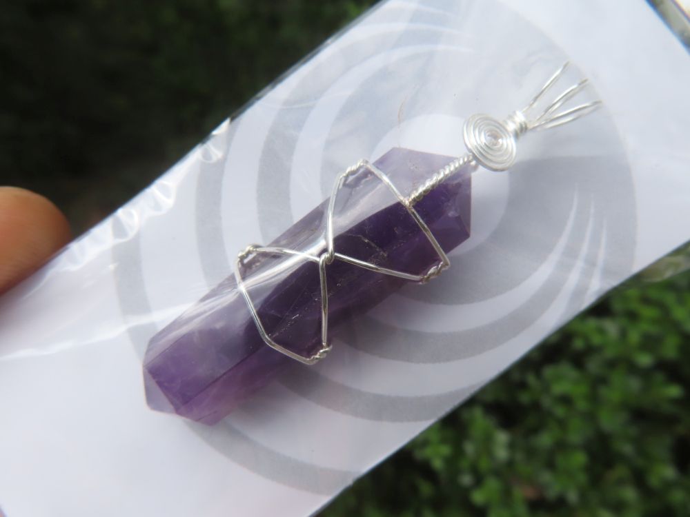 Polished Double Terminated Amethyst with Silver Wire Wrapped Pendant  - sold per piece - From South Africa - TopRock