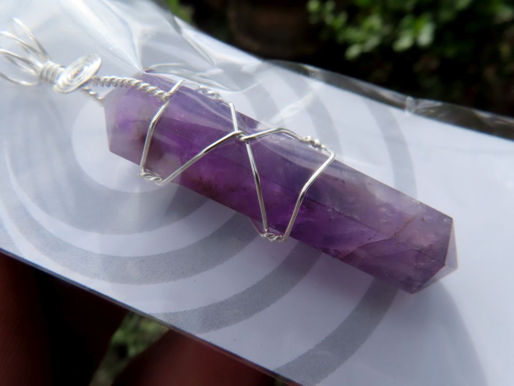 Polished Double Terminated Amethyst with Silver Wire Wrapped Pendant  - sold per piece - From South Africa - TopRock
