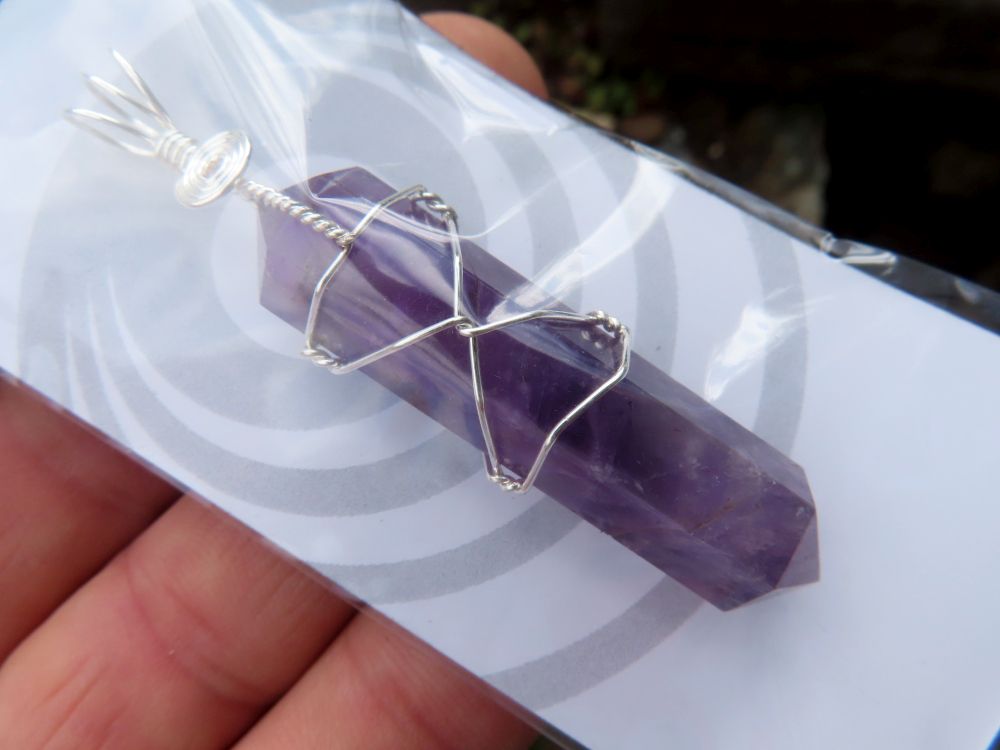 Polished Double Terminated Amethyst with Silver Wire Wrapped Pendant  - sold per piece - From South Africa - TopRock
