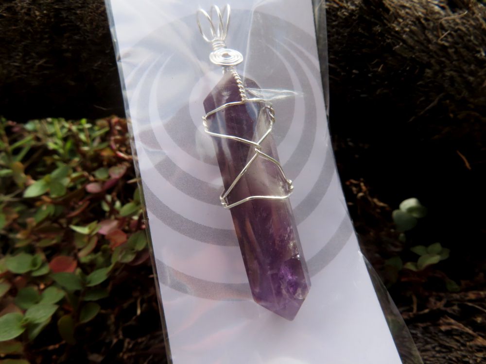 Polished Double Terminated Amethyst with Silver Wire Wrapped Pendant  - sold per piece - From South Africa - TopRock