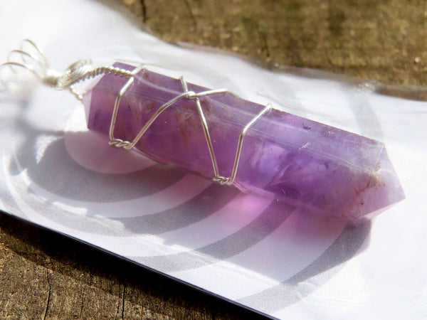 Polished Double Terminated Amethyst with Silver Wire Wrapped Pendant  - sold per piece - From South Africa - TopRock