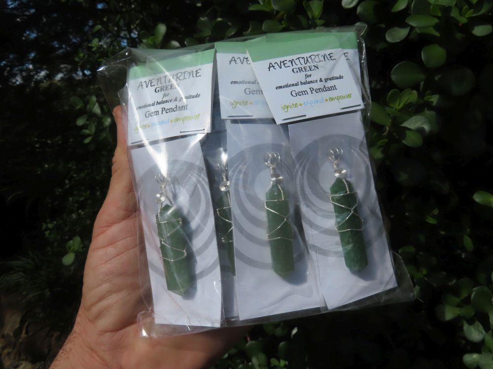 Polished Double Terminated Aventurine Crystals with Silver Wire Wrapped Pendant  - sold per piece - From South Africa - TopRock