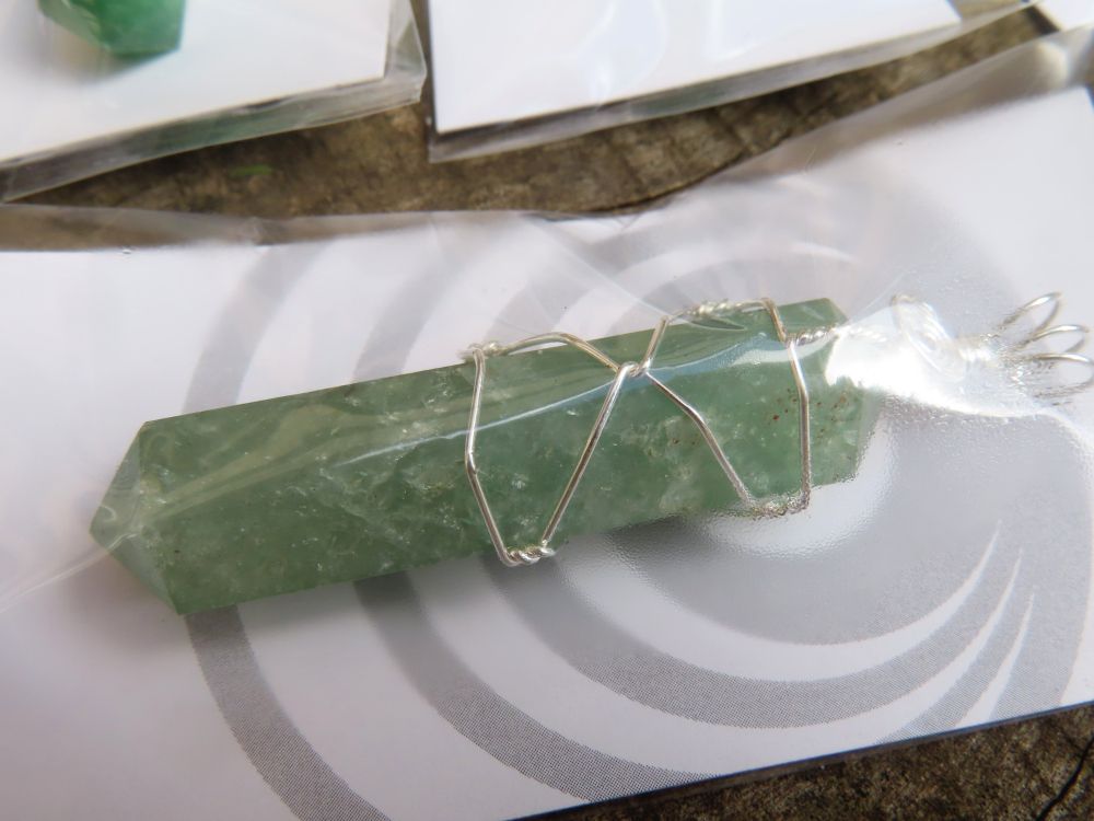 Polished Double Terminated Aventurine Crystals with Silver Wire Wrapped Pendant  - sold per piece - From South Africa - TopRock