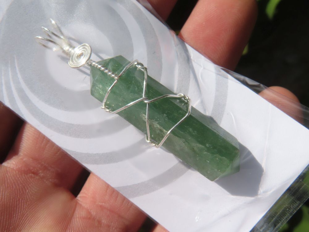 Polished Double Terminated Aventurine Crystals with Silver Wire Wrapped Pendant  - sold per piece - From South Africa - TopRock