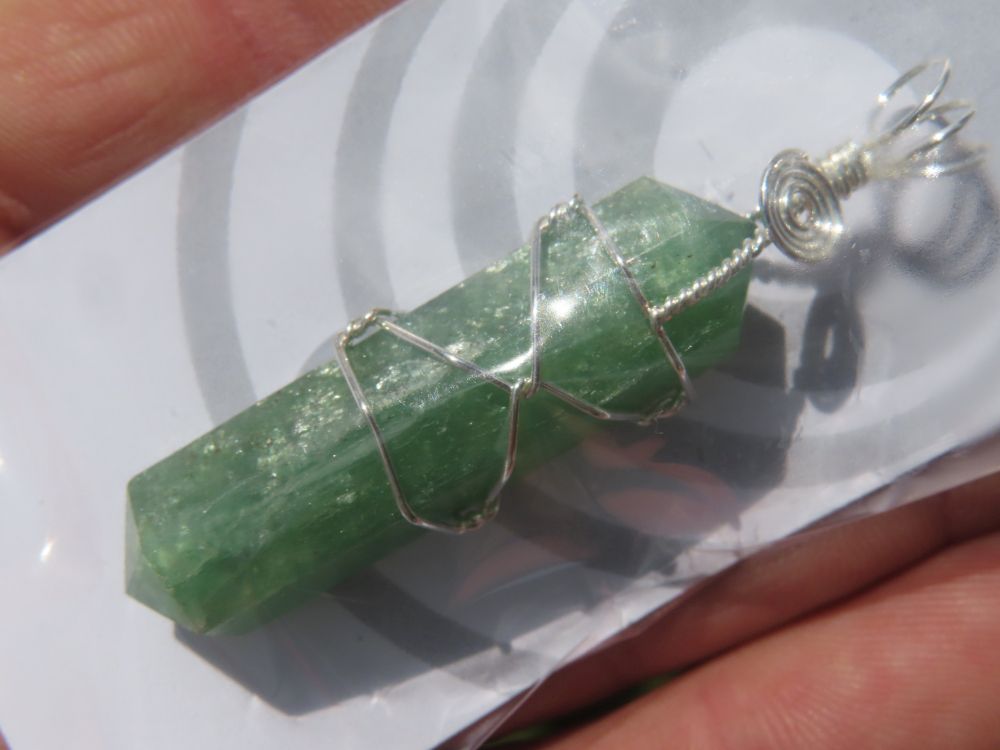 Polished Double Terminated Aventurine Crystals with Silver Wire Wrapped Pendant  - sold per piece - From South Africa - TopRock