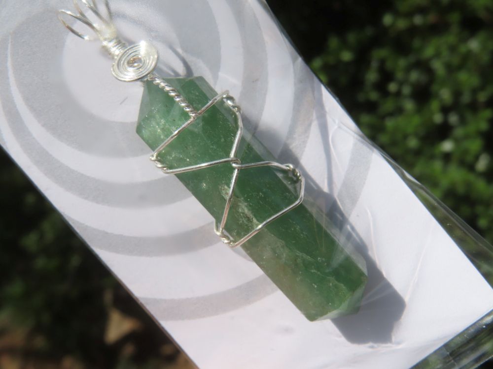 Polished Double Terminated Aventurine Crystals with Silver Wire Wrapped Pendant  - sold per piece - From South Africa - TopRock