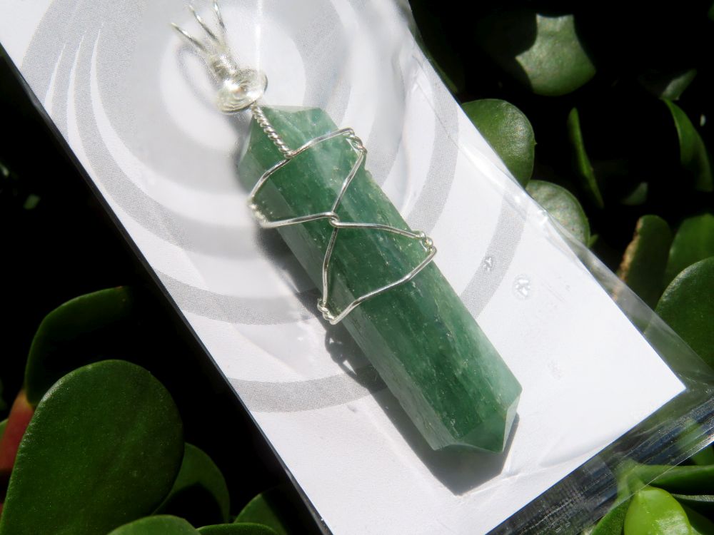 Polished Double Terminated Aventurine Crystals with Silver Wire Wrapped Pendant  - sold per piece - From South Africa - TopRock