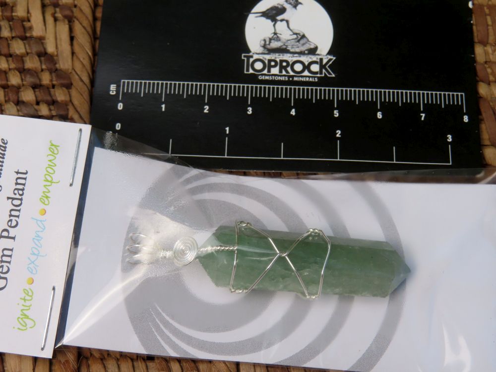 Polished Double Terminated Aventurine Crystals with Silver Wire Wrapped Pendant  - sold per piece - From South Africa - TopRock