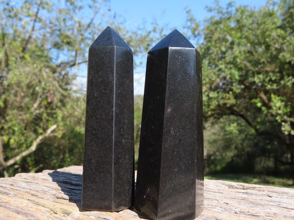 Polished Pitch Black Basalt Points/Prisms x 6 From Madagascar - TopRock