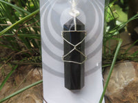 Polished Double Terminated Black Tourmaline with Silver Wire Wrapped Pendant  - sold per piece - From South Africa - TopRock