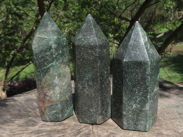 Polished Emerald Fuchsite Quartz Points With Pyrite Specks  x 3 From Madagascar - TopRock