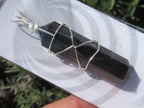 Polished Double Terminated Black Tourmaline with Silver Wire Wrapped Pendant  - sold per piece - From South Africa - TopRock
