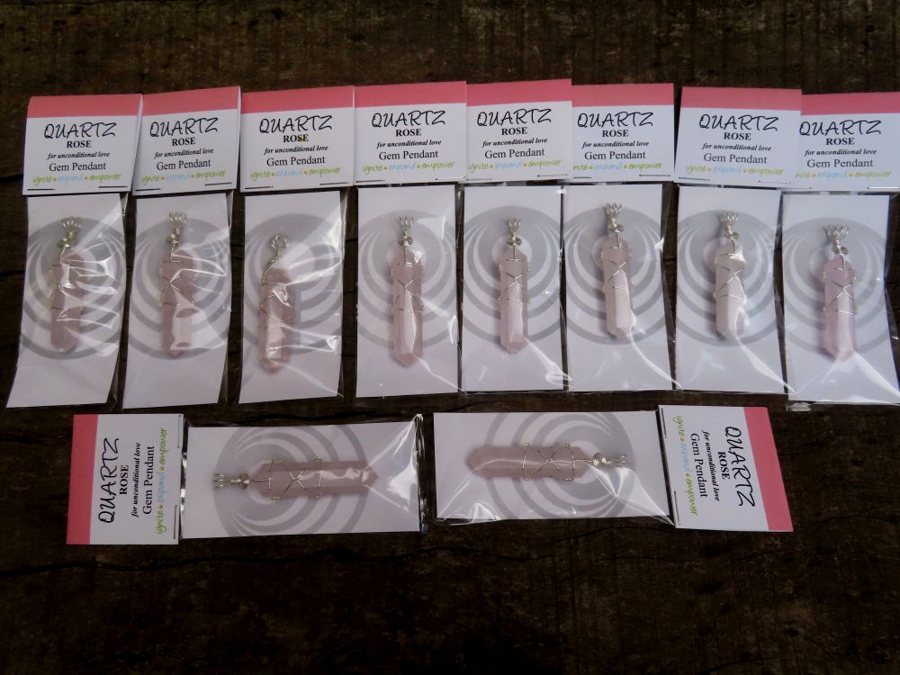 Polished Double Terminated Rose Quartz Crystals with Silver Wire Wrap Pendant - sold per piece - From South Africa - TopRock