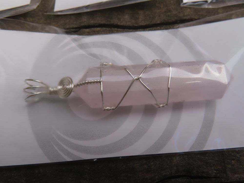 Polished Double Terminated Rose Quartz Crystals with Silver Wire Wrap Pendant - sold per piece - From South Africa - TopRock