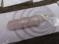 Polished Double Terminated Rose Quartz Crystals with Silver Wire Wrap Pendant - sold per piece - From South Africa - TopRock
