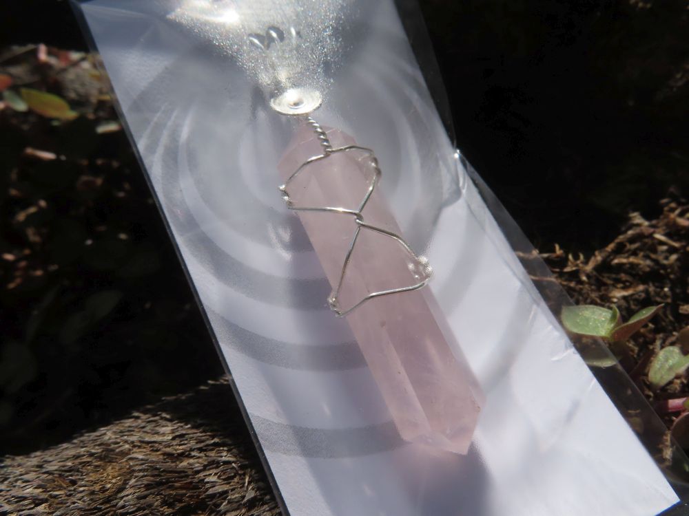 Polished Double Terminated Rose Quartz Crystals with Silver Wire Wrap Pendant - sold per piece - From South Africa - TopRock
