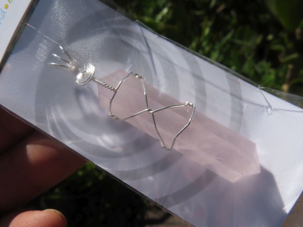 Polished Double Terminated Rose Quartz Crystals with Silver Wire Wrap Pendant - sold per piece - From South Africa - TopRock