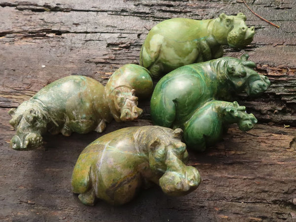 Polished Beautifully Carved Verdite Hippos x 4 From Zimbabwe - TopRock