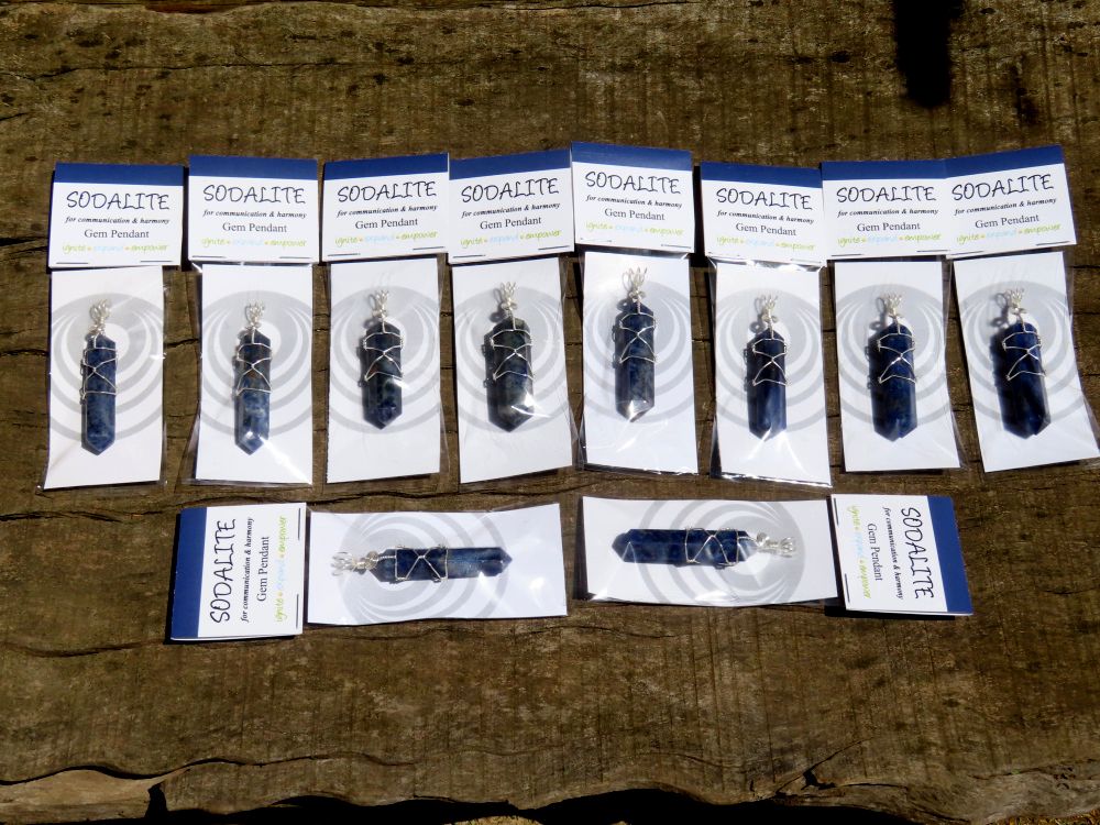 Polished Double Terminated Sodalite Crystals with Silver Wire Wrapped Pendant  - sold per piece - From South Africa - TopRock