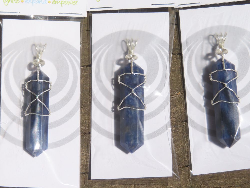 Polished Double Terminated Sodalite Crystals with Silver Wire Wrapped Pendant  - sold per piece - From South Africa - TopRock