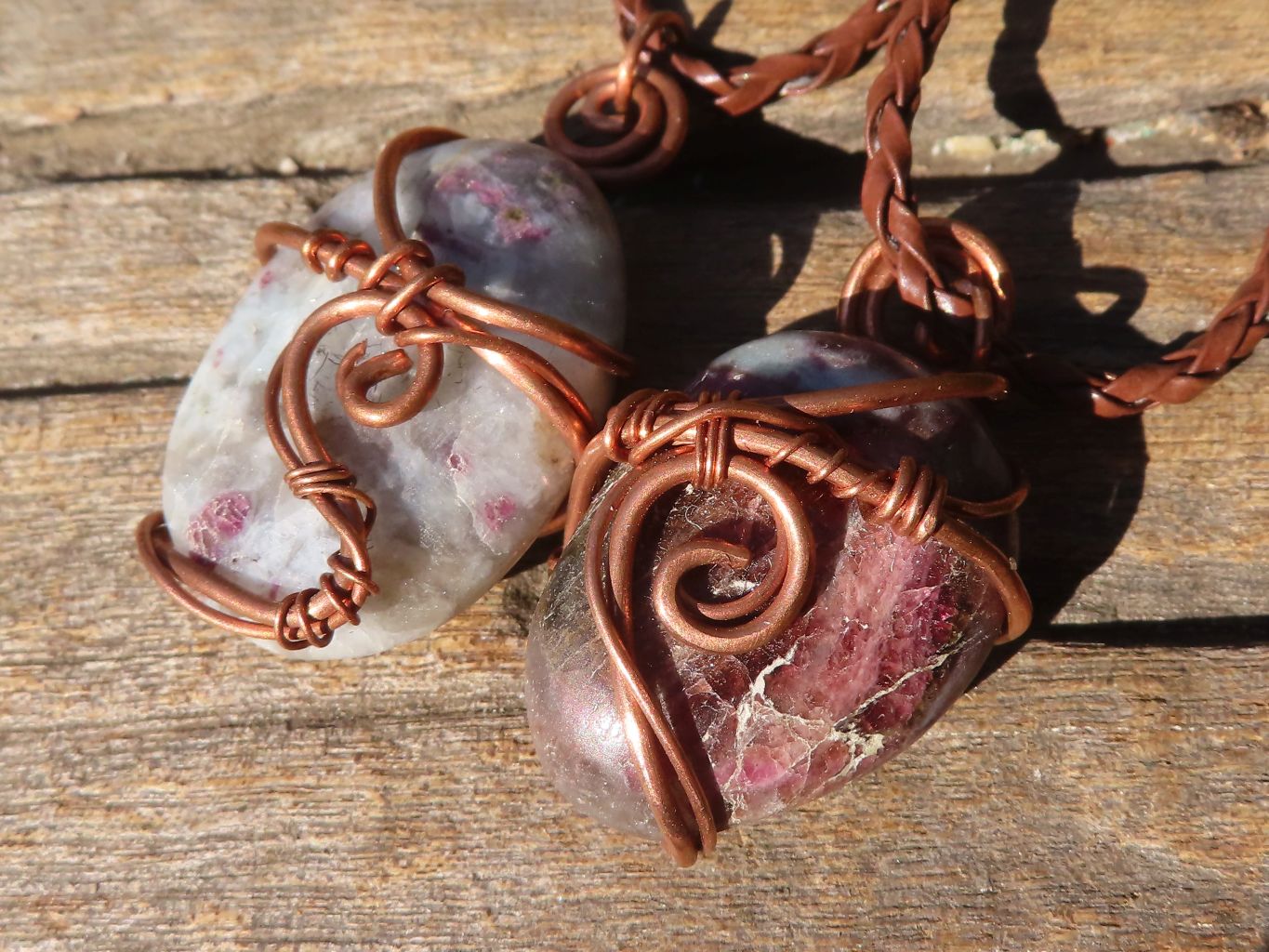 Polished Copper Wire Wrapped Pink Rubellite Pendants x 6 From Madagascar - Toprock Gemstones and Minerals 