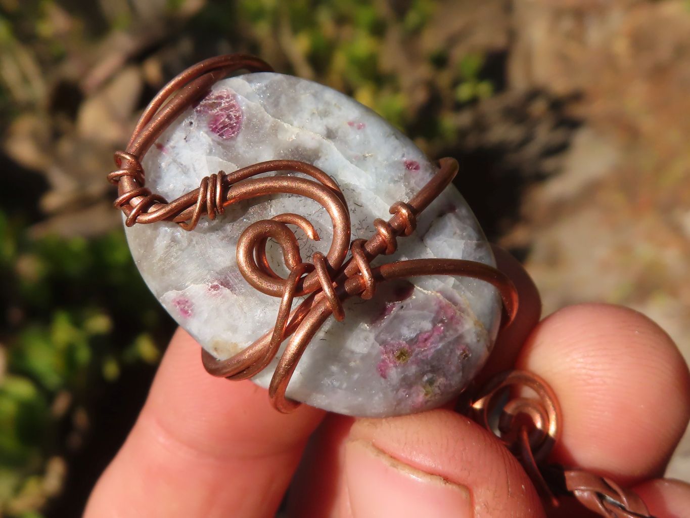 Polished Copper Wire Wrapped Pink Rubellite Pendants x 6 From Madagascar - Toprock Gemstones and Minerals 