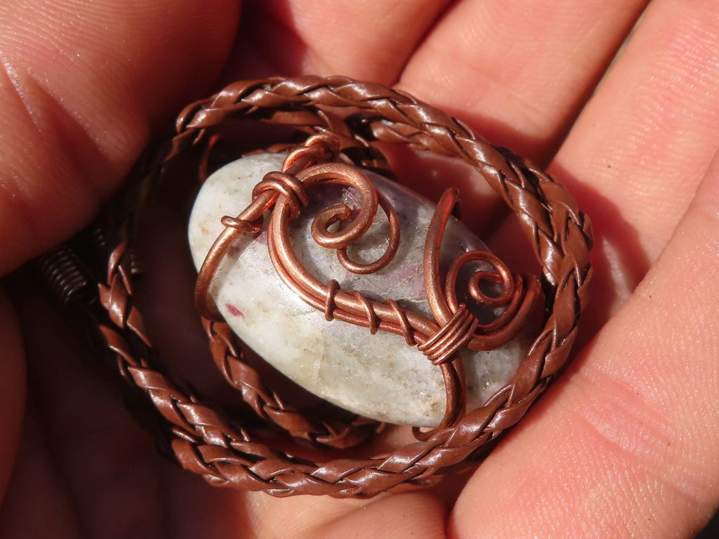 Polished Copper Wire Wrapped Pink Rubellite Pendants x 6 From Madagascar - Toprock Gemstones and Minerals 