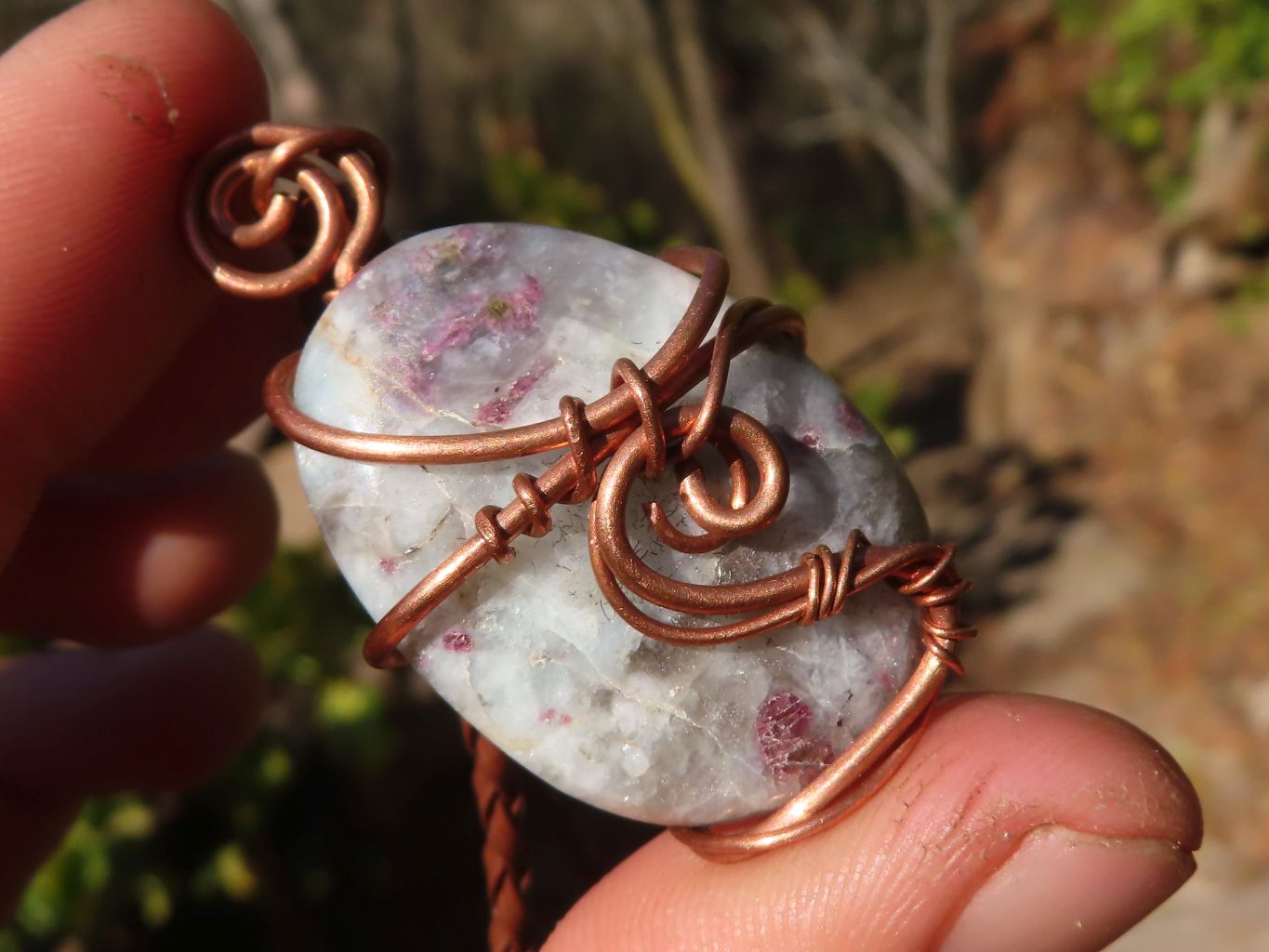 Polished Copper Wire Wrapped Pink Rubellite Pendants x 6 From Madagascar - Toprock Gemstones and Minerals 