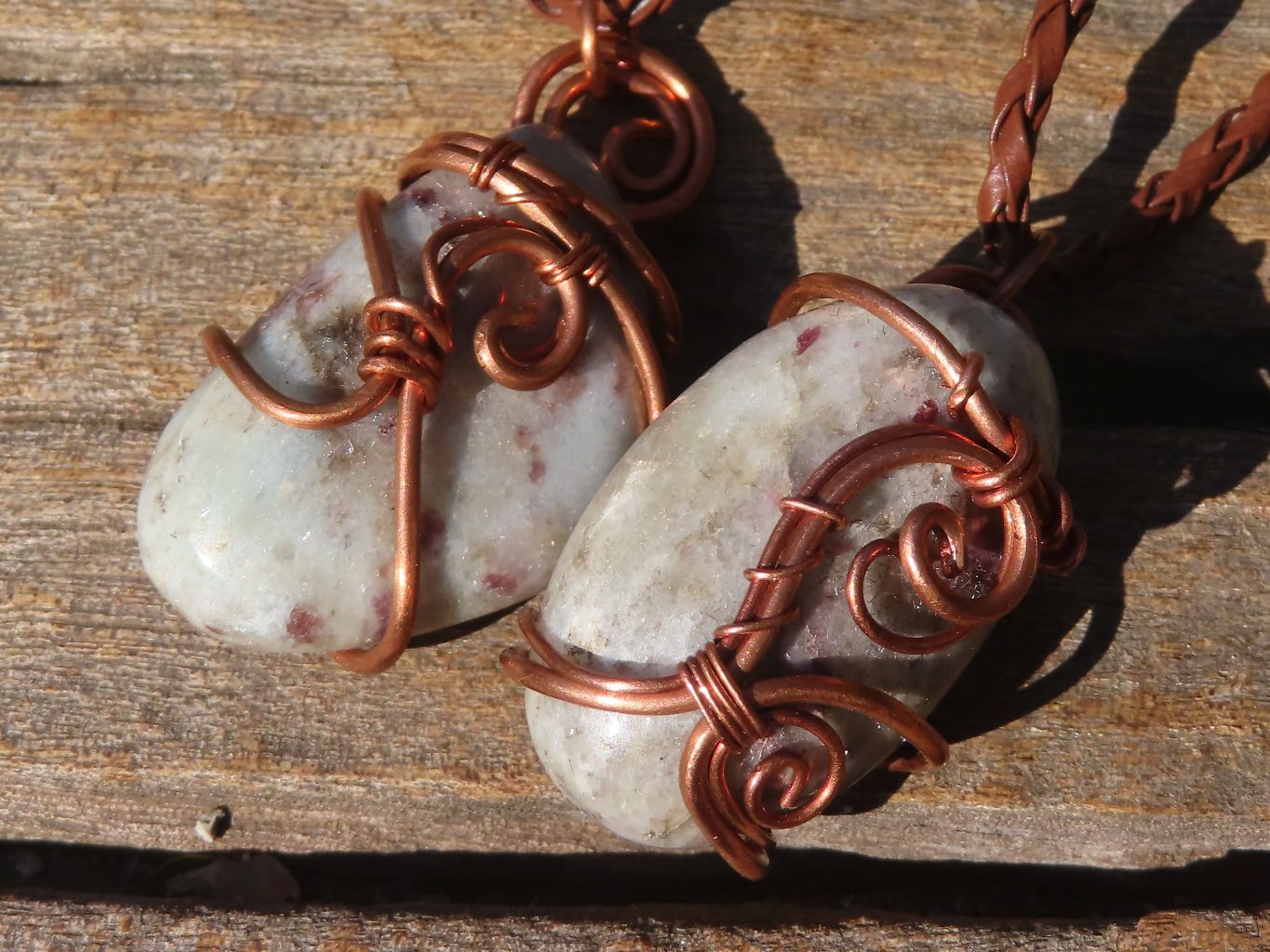 Polished Copper Wire Wrapped Pink Rubellite Pendants x 6 From Madagascar - Toprock Gemstones and Minerals 