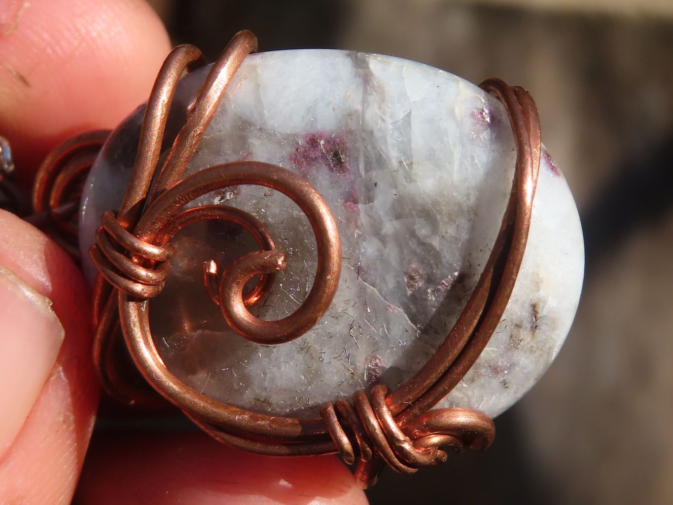 Polished Copper Wire Wrapped Pink Rubellite Pendants x 6 From Madagascar - Toprock Gemstones and Minerals 