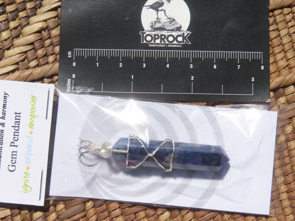 Polished Double Terminated Sodalite Crystals with Silver Wire Wrapped Pendant  - sold per piece - From South Africa - TopRock
