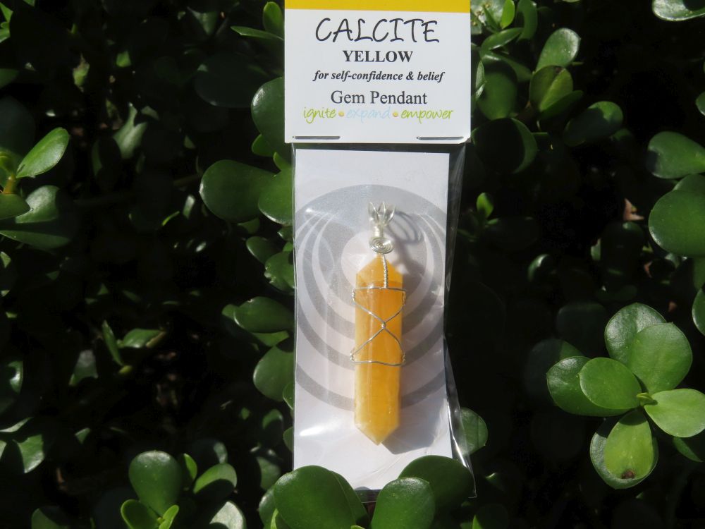 Polished Double Terminated Yellow Calcite Crystals with Silver Wire Wrapped Pendant  - sold per piece - From South Africa - TopRock