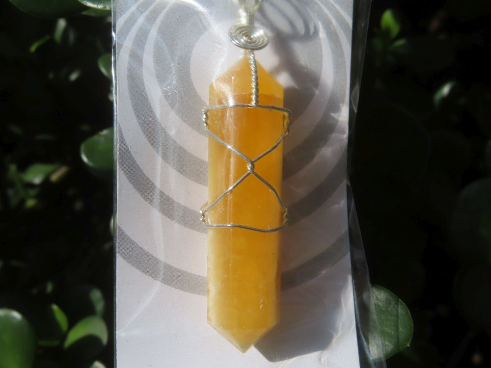 Polished Double Terminated Yellow Calcite Crystals with Silver Wire Wrapped Pendant  - sold per piece - From South Africa - TopRock