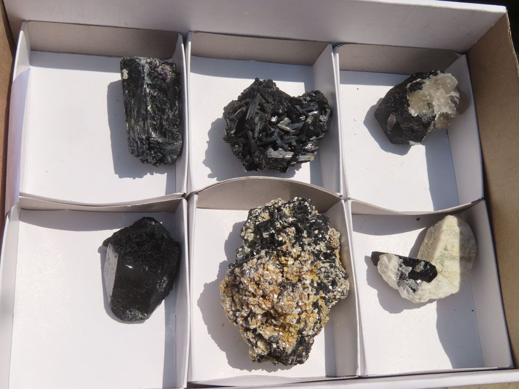 Natural Schorl Black Tourmaline Specimens x 6 From Erongo, Namibia - Toprock Gemstones and Minerals 