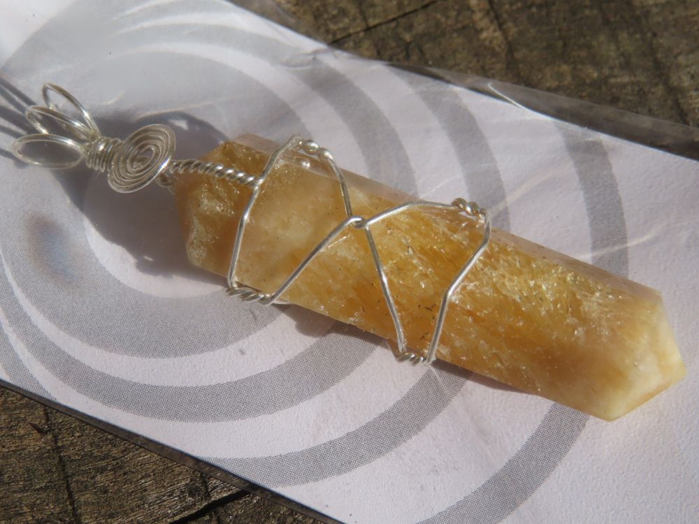Polished Double Terminated Yellow Calcite Crystals with Silver Wire Wrapped Pendant  - sold per piece - From South Africa - TopRock