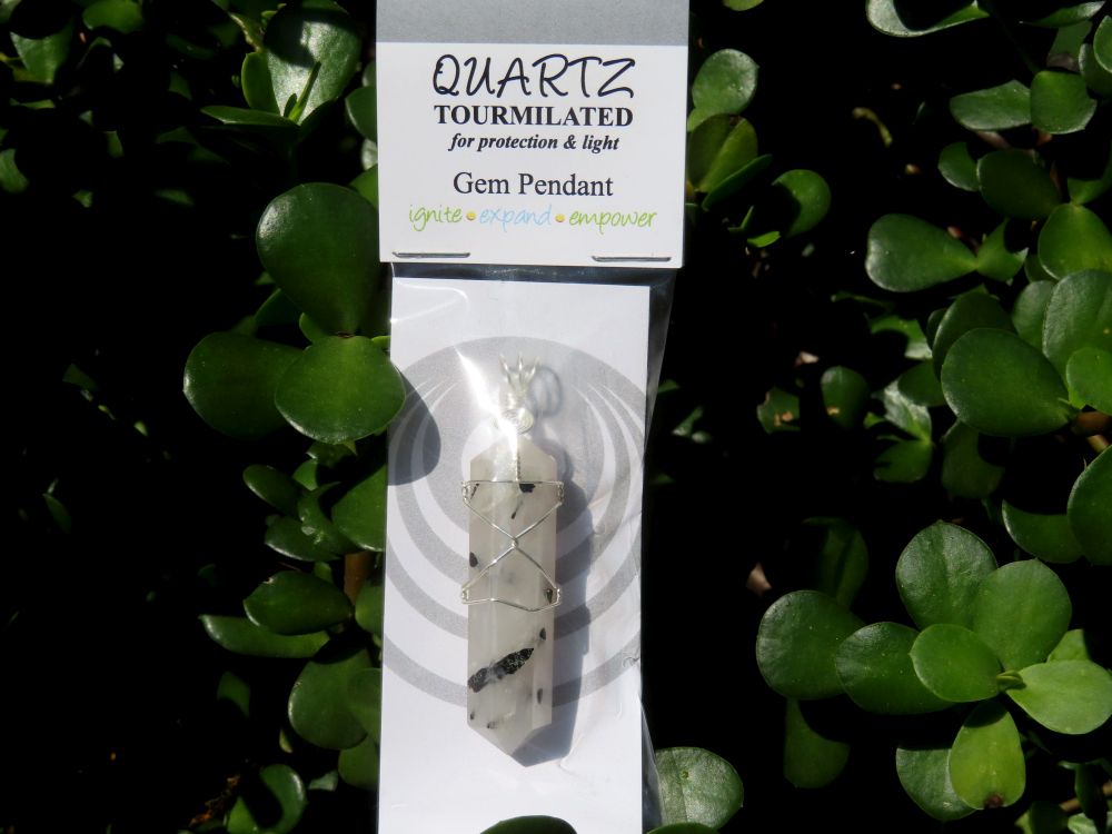 Polished Double Terminated Tourmalinated Quartz Crystals with Silver Wire Wrapped Pendant  - sold per piece - From South Africa - TopRock