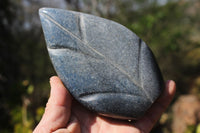 Polished Small Blue Spinel Quartz Standing Leaf Sculptures x 2 From Madagascar - TopRock
