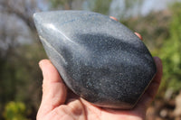 Polished Small Blue Spinel Quartz Standing Leaf Sculptures x 2 From Madagascar - TopRock
