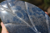 Polished Small Blue Spinel Quartz Standing Leaf Sculptures x 2 From Madagascar - TopRock