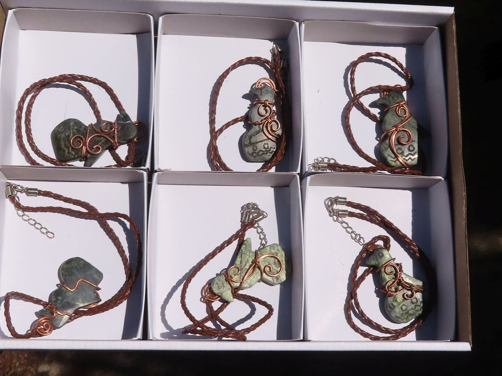 Polished  Copper Wire Wrapped Leopard Stone Eagle Pendants  x 6 From Zimbabwe - Toprock Gemstones and Minerals 