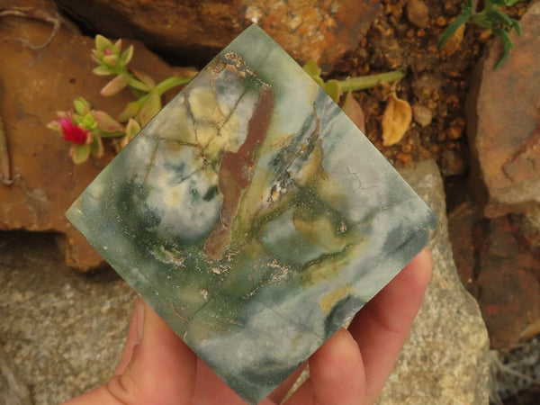 Polished Ocean Jasper Cubes (Corners Cut To Stand) x 3 From Madagascar - TopRock