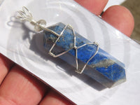 Polished Double Terminated Lapis Lazuli Crystals with Silver Wire Wrapped Pendant  - sold per piece - From South Africa - TopRock
