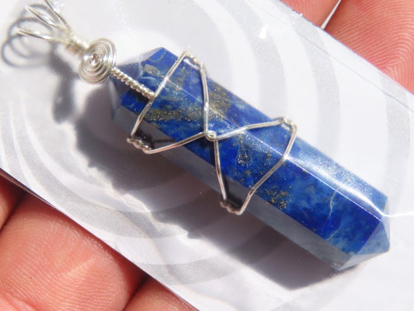 Polished Double Terminated Lapis Lazuli Crystals with Silver Wire Wrapped Pendant  - sold per piece - From South Africa - TopRock