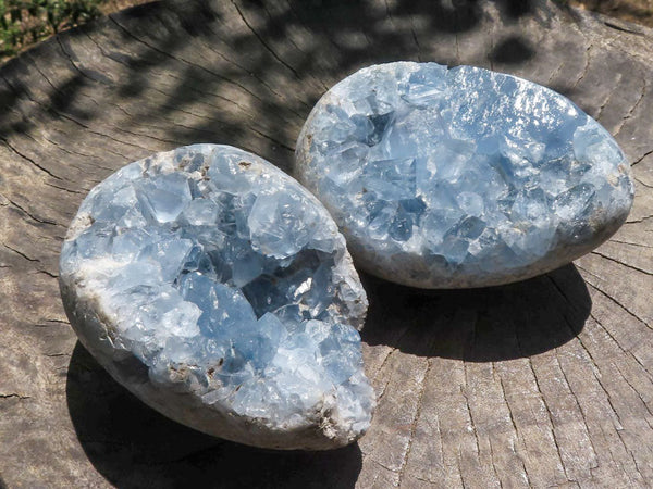 Polished Blue Celestite Eggs With Crystalline Centres  x 2 From Sakoany, Madagascar - TopRock